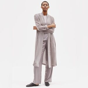 EILEEN FISHER Velvet Shawl Collar Long Jacket + Satin Pants Set, size PS/PP